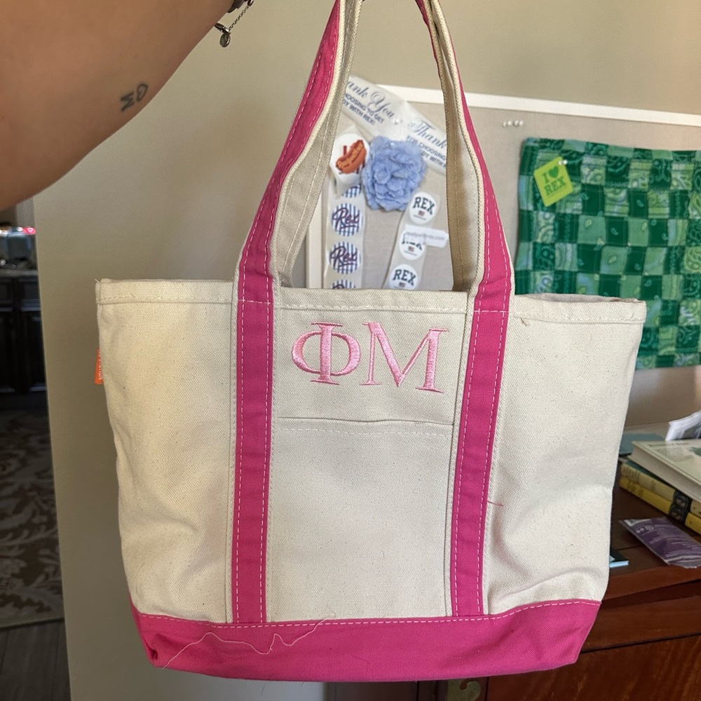 Medium Pink CB Station Tote w/ Phi Mu letters
